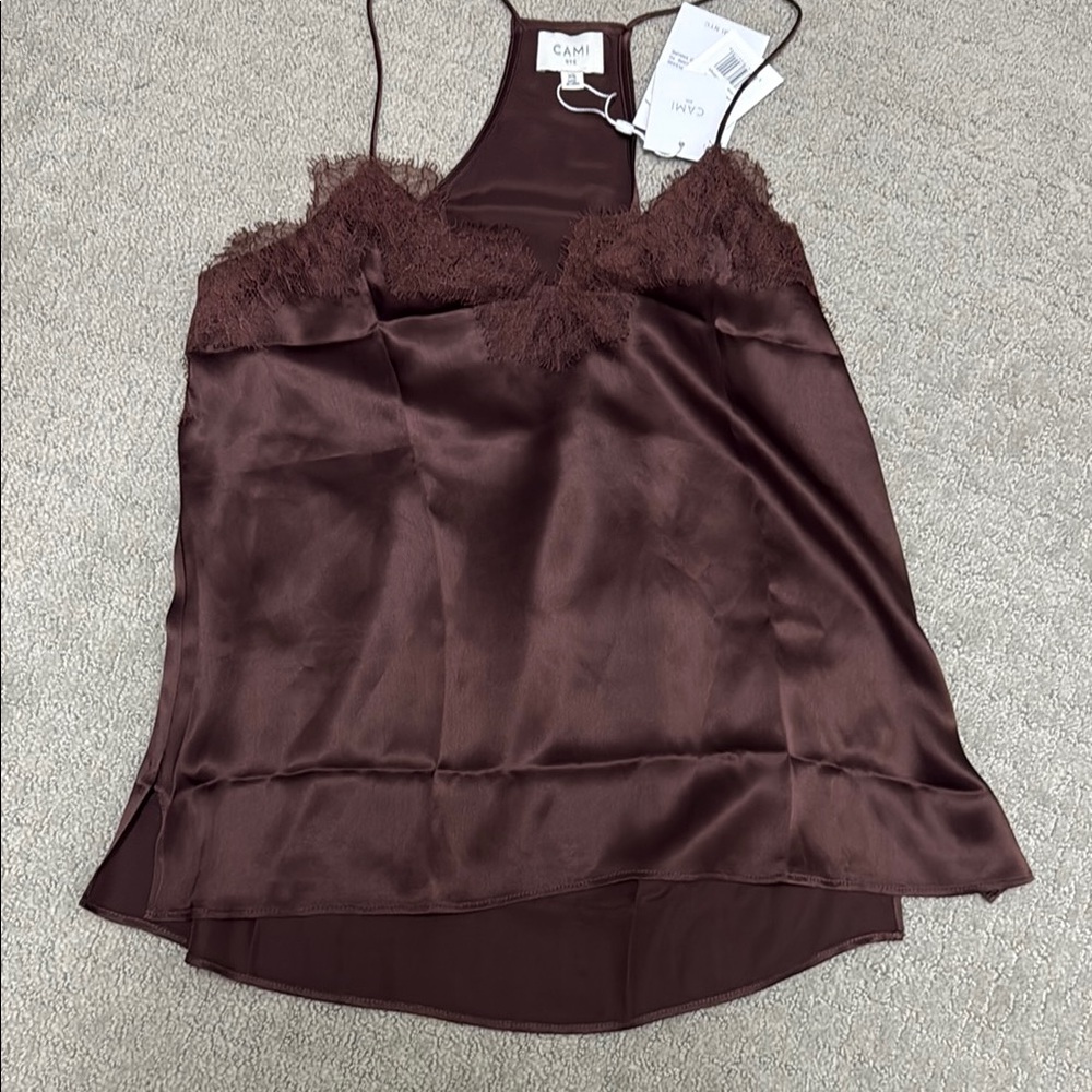 Cami NYC Brown Satin Lace Trim Cami Top